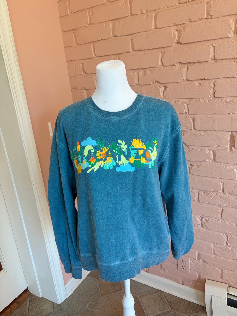Disney Teal Floral Graphic Crewneck Sweatshirt